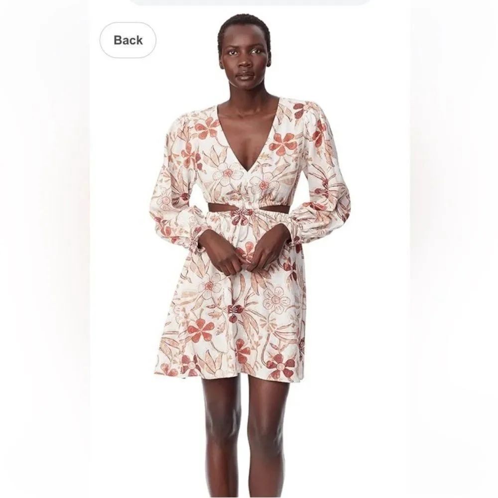 Sam Edelman Floral cut out Long Sleeve Dress - Cream and Brown, L
